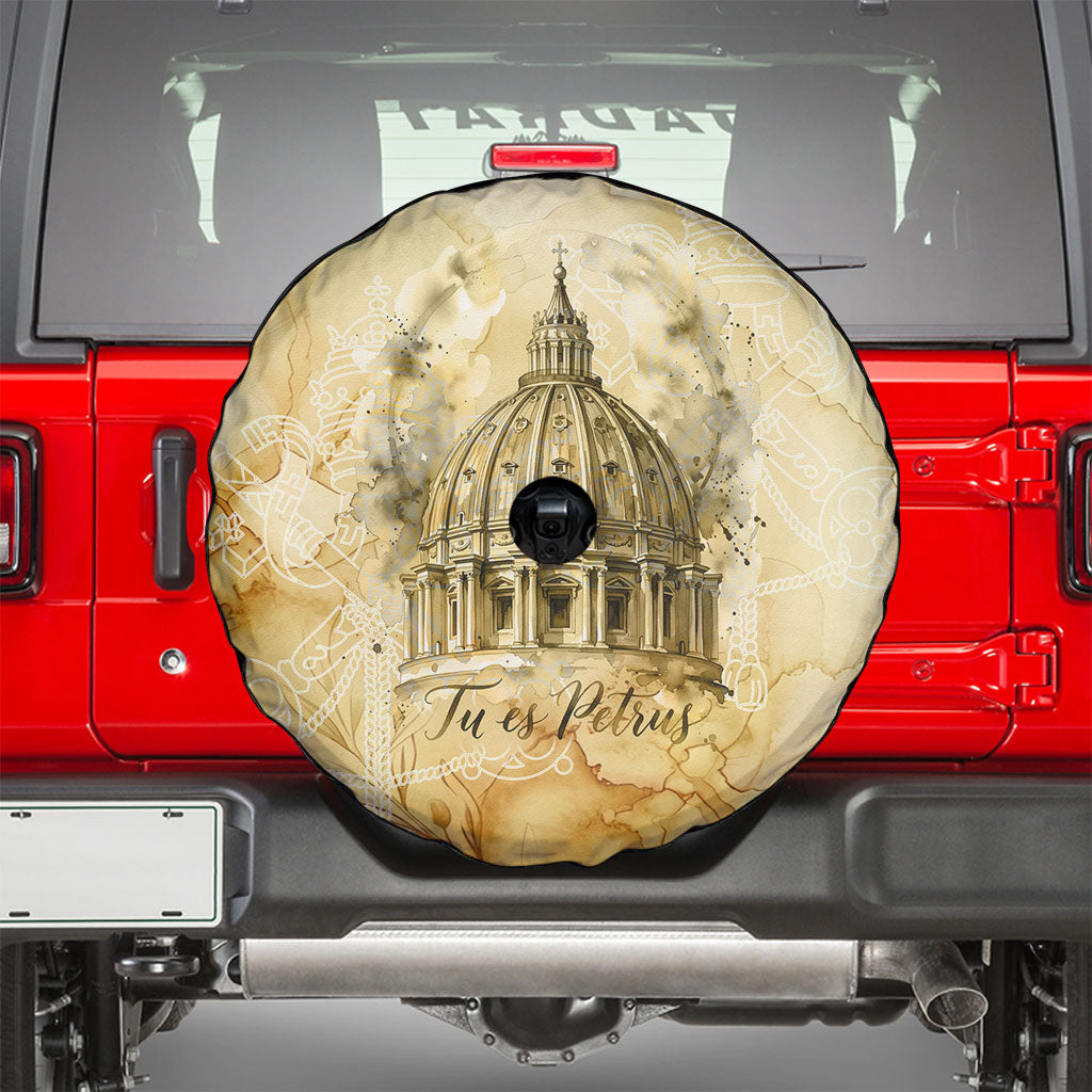 Vatican City St Peters Basilica Spare Tire Cover Papal Tiara - Tu Es Petrus Catholic Watercolor