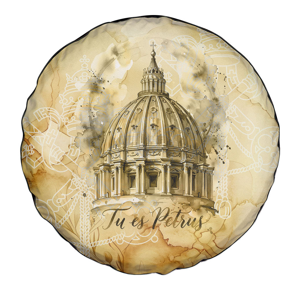 Vatican City St Peters Basilica Spare Tire Cover Papal Tiara - Tu Es Petrus Catholic Watercolor