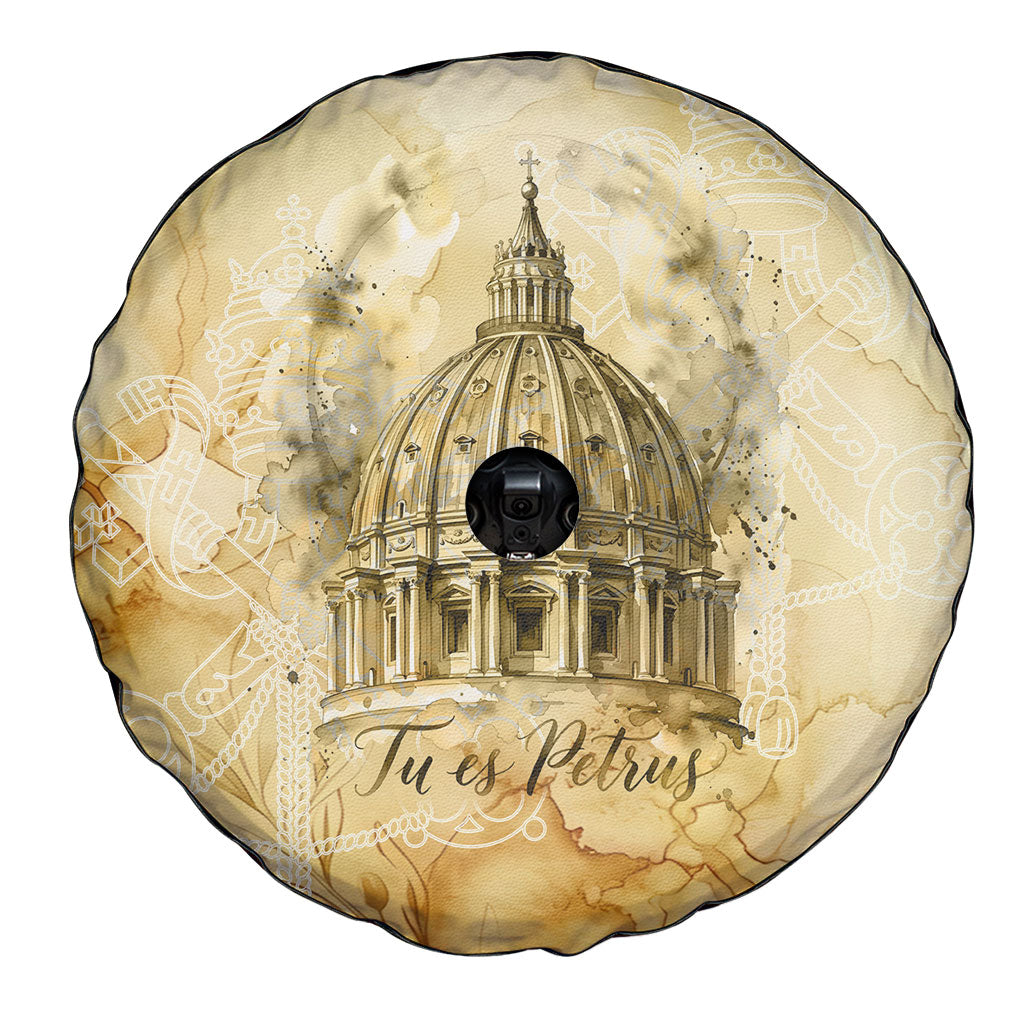 Vatican City St Peters Basilica Spare Tire Cover Papal Tiara - Tu Es Petrus Catholic Watercolor
