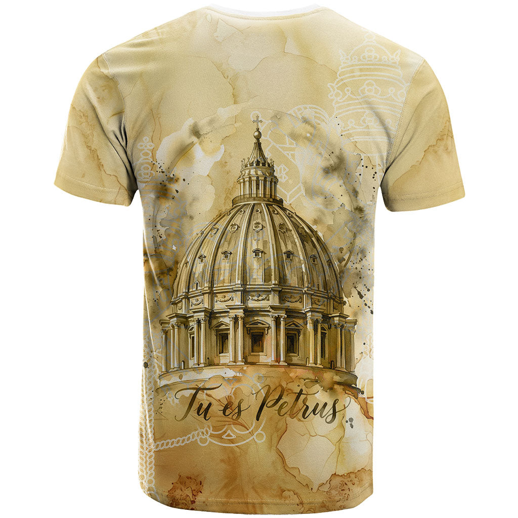 Vatican City St Peters Basilica T Shirt Papal Tiara - Tu Es Petrus Catholic Watercolor