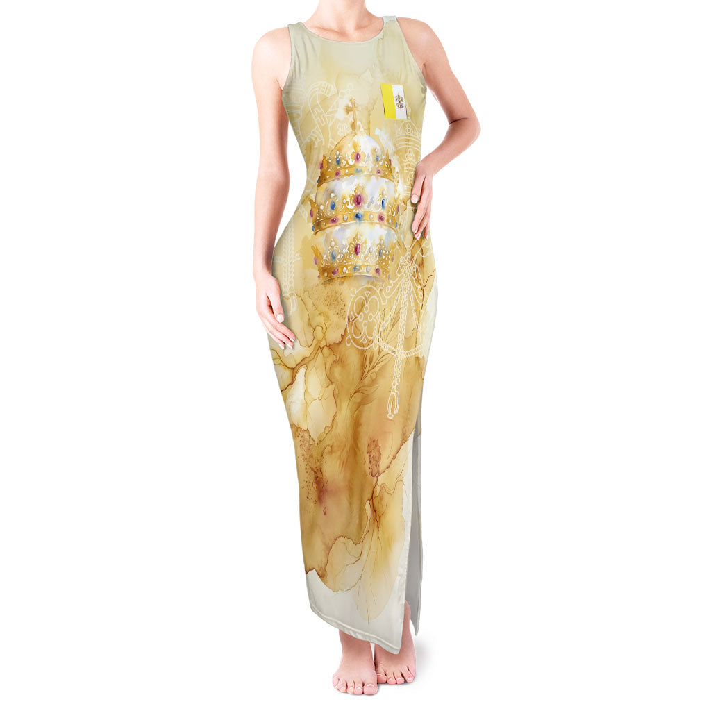 Vatican City St Peters Basilica Tank Maxi Dress Papal Tiara - Tu Es Petrus Catholic Watercolor