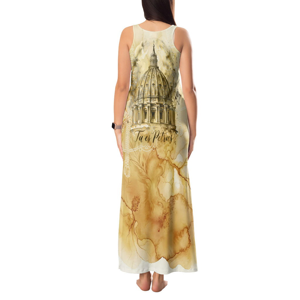 Vatican City St Peters Basilica Tank Maxi Dress Papal Tiara - Tu Es Petrus Catholic Watercolor