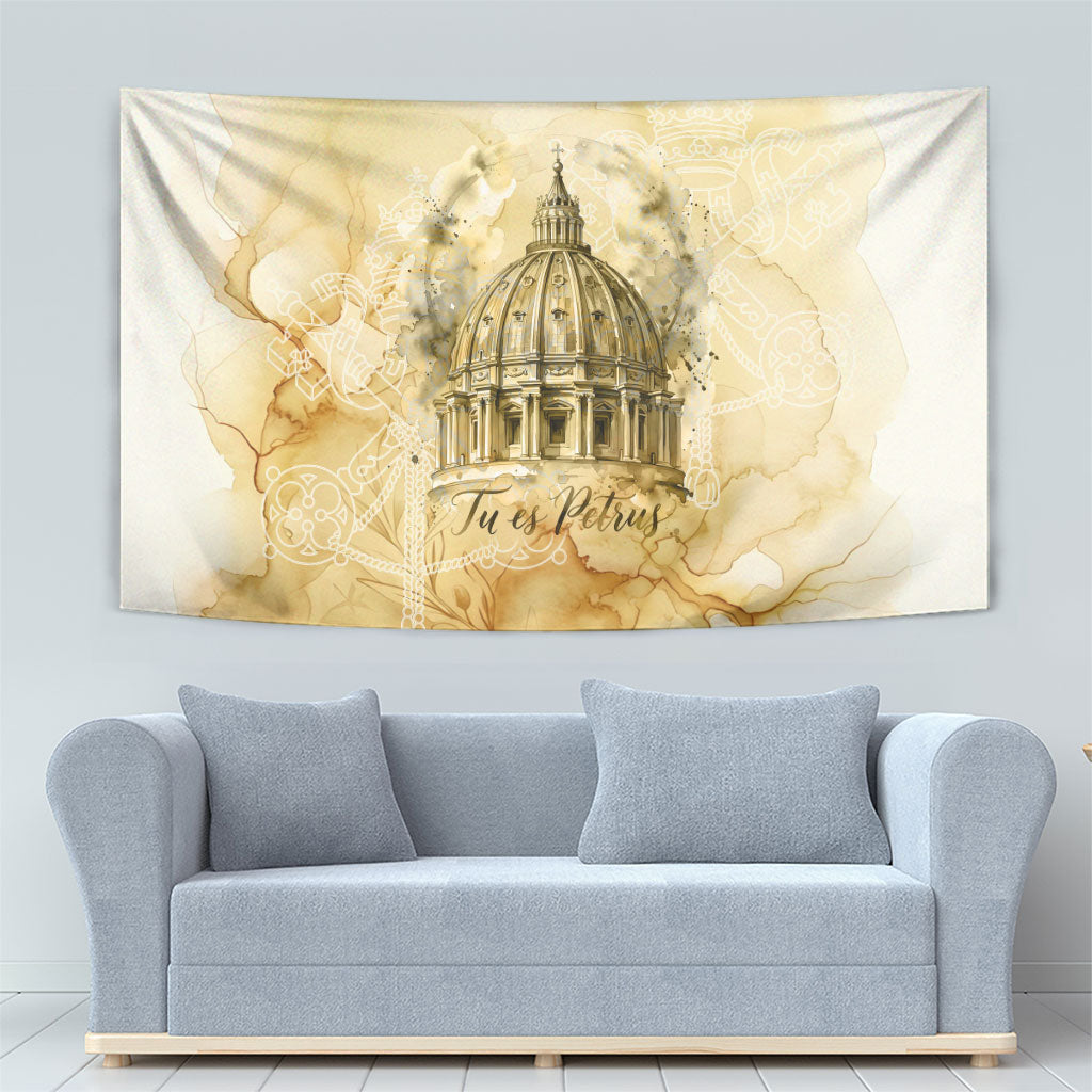 Vatican City St Peters Basilica Tapestry Papal Tiara - Tu Es Petrus Catholic Watercolor
