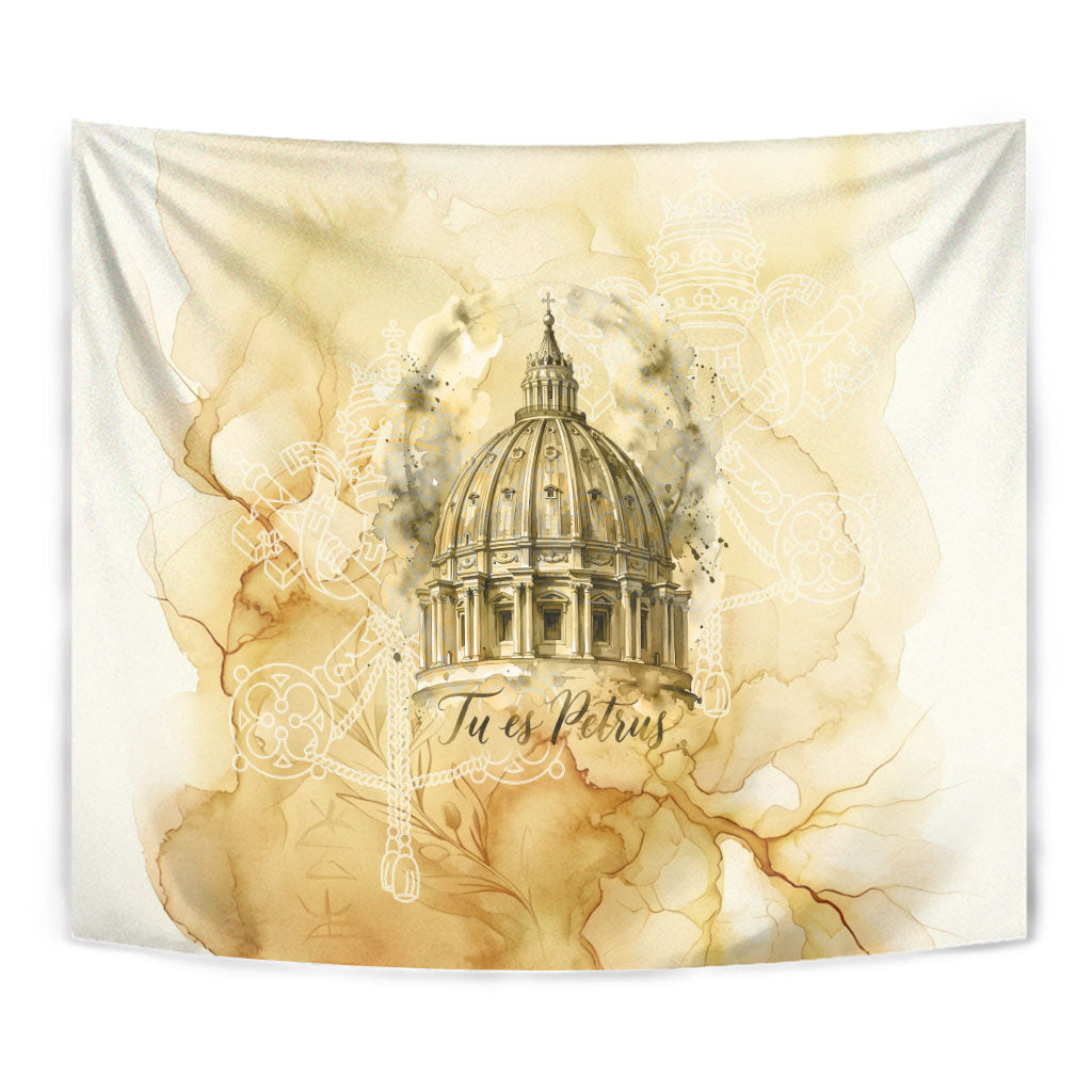 Vatican City St Peters Basilica Tapestry Papal Tiara - Tu Es Petrus Catholic Watercolor