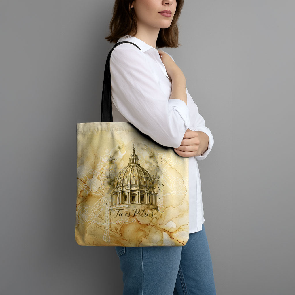 Vatican City St Peters Basilica Tote Bag Papal Tiara - Tu Es Petrus Catholic Watercolor