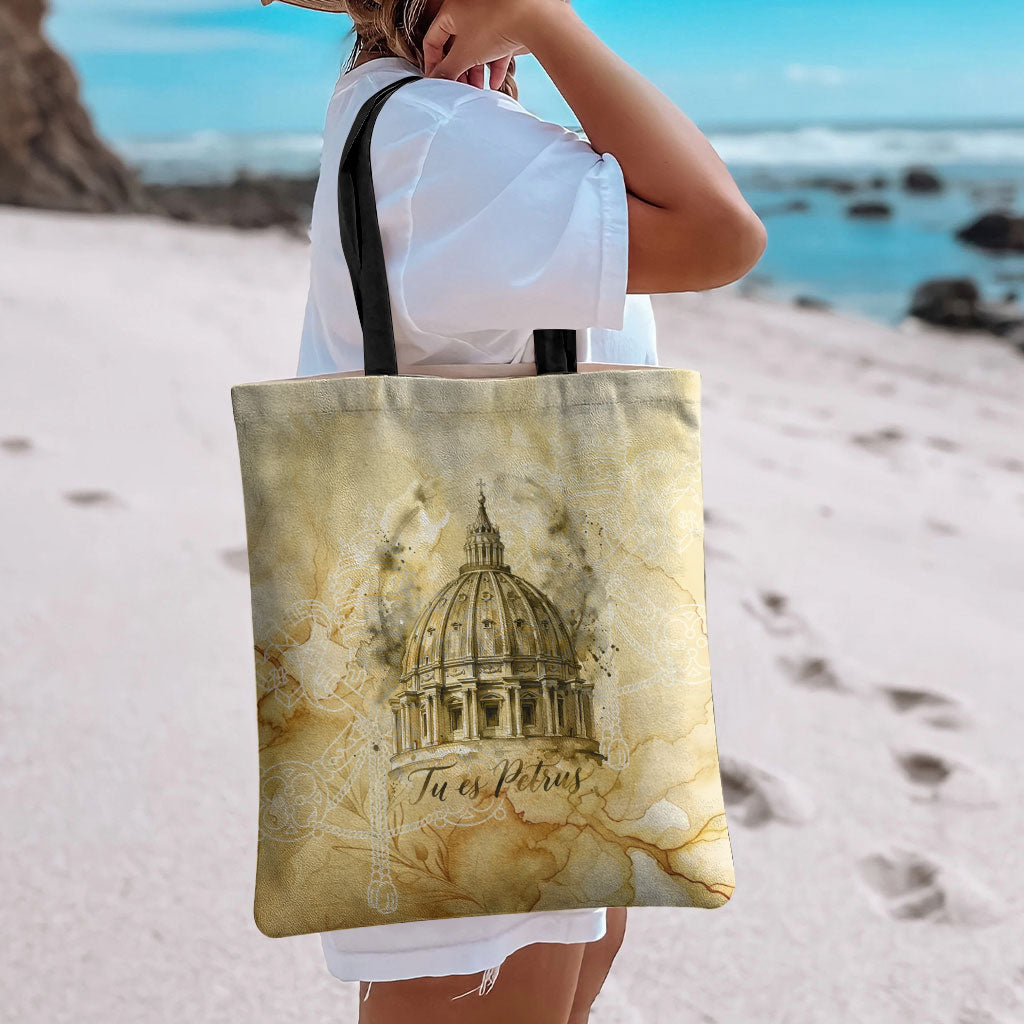 Vatican City St Peters Basilica Tote Bag Papal Tiara - Tu Es Petrus Catholic Watercolor