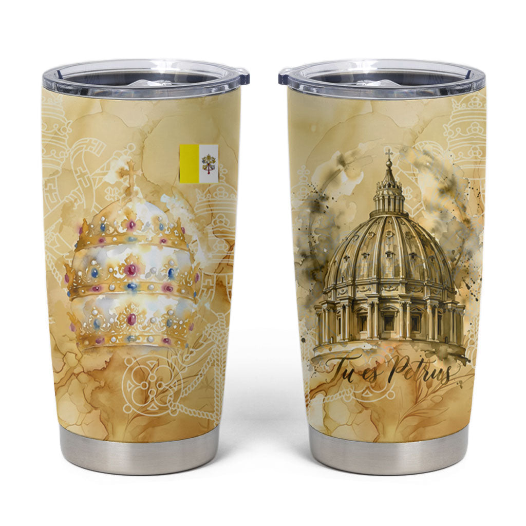Vatican City St Peters Basilica Tumbler Cup Papal Tiara - Tu Es Petrus Catholic Watercolor