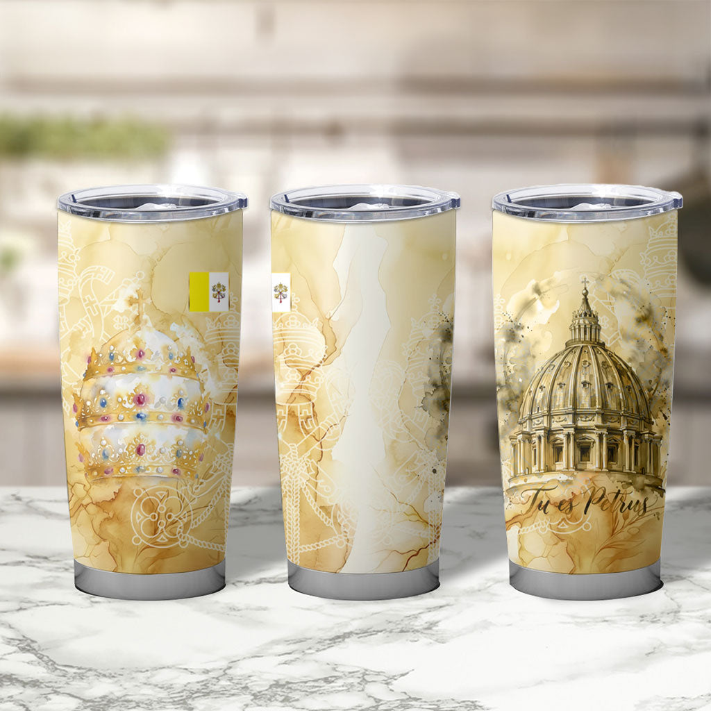 Vatican City St Peters Basilica Tumbler Cup Papal Tiara - Tu Es Petrus Catholic Watercolor