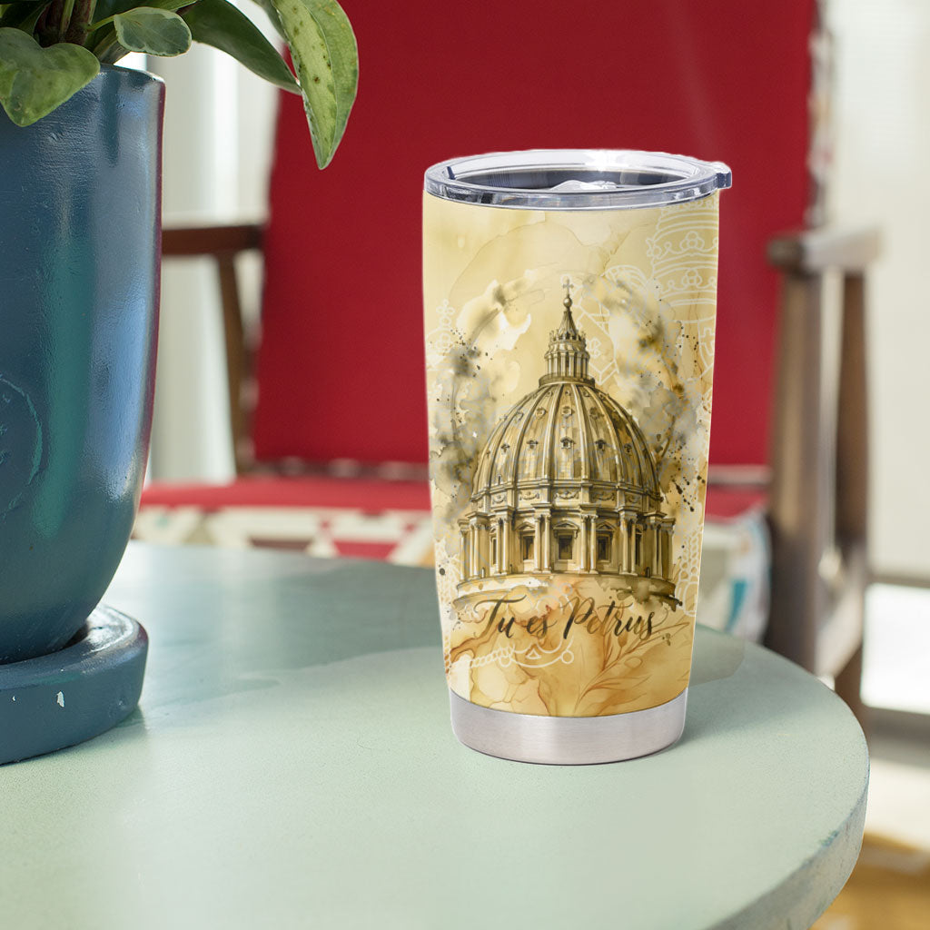Vatican City St Peters Basilica Tumbler Cup Papal Tiara - Tu Es Petrus Catholic Watercolor