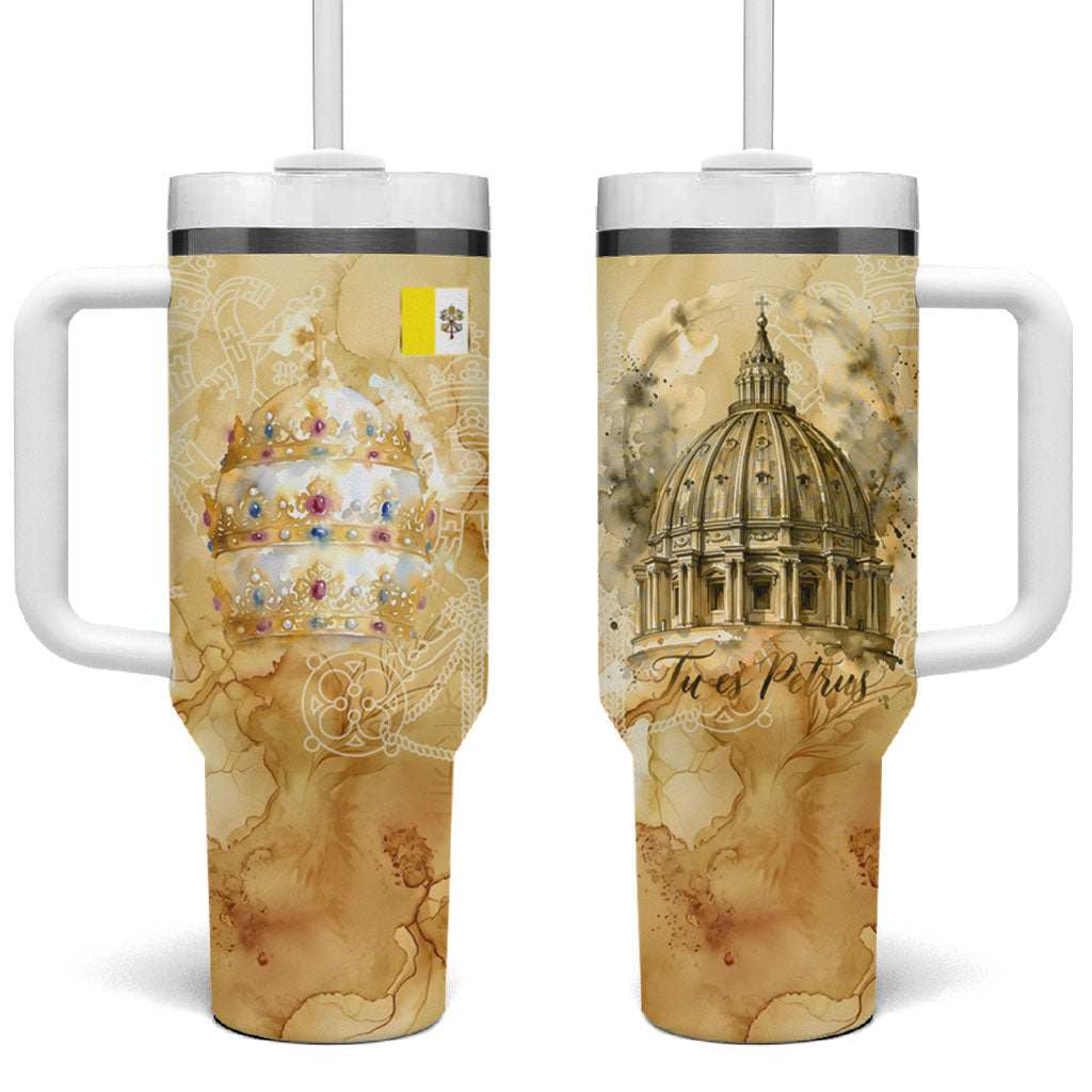 Vatican City St Peters Basilica Tumbler With Handle Papal Tiara - Tu Es Petrus Catholic Watercolor