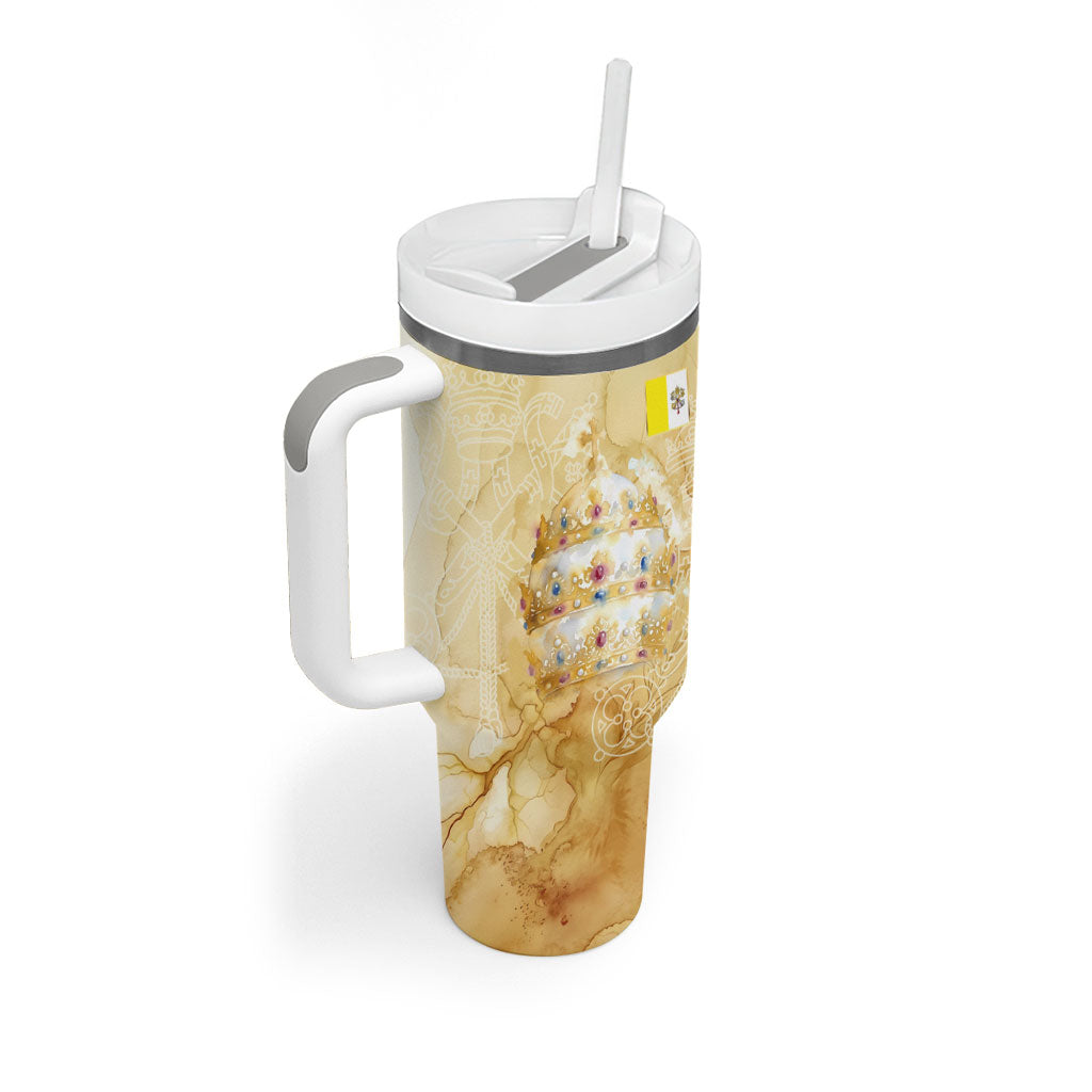 Vatican City St Peters Basilica Tumbler With Handle Papal Tiara - Tu Es Petrus Catholic Watercolor