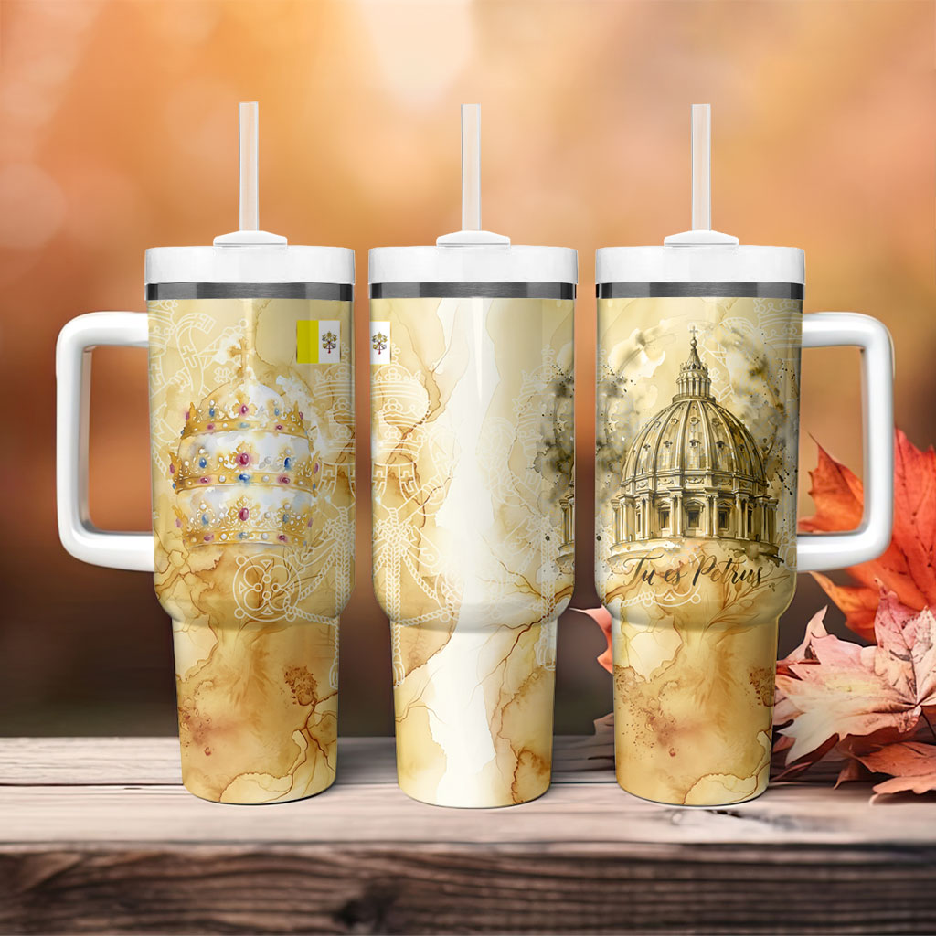 Vatican City St Peters Basilica Tumbler With Handle Papal Tiara - Tu Es Petrus Catholic Watercolor