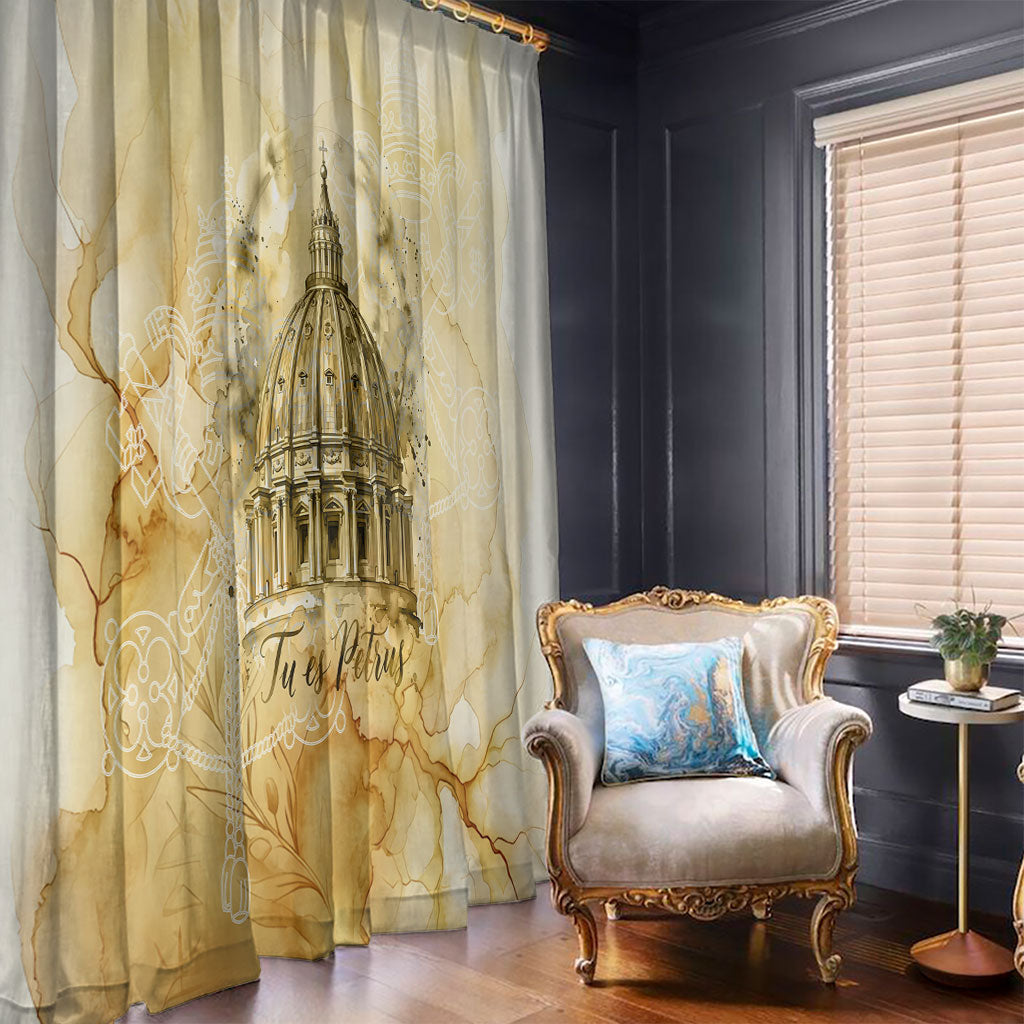 Vatican City St Peters Basilica Window Curtain Papal Tiara - Tu Es Petrus Catholic Watercolor