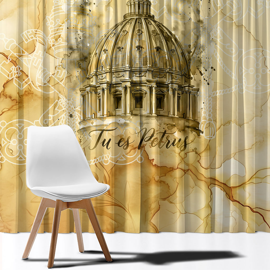 Vatican City St Peters Basilica Window Curtain Papal Tiara - Tu Es Petrus Catholic Watercolor