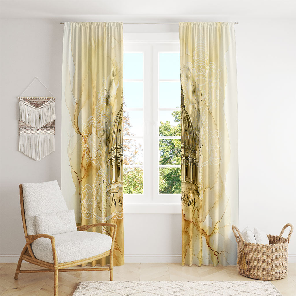 Vatican City St Peters Basilica Window Curtain Papal Tiara - Tu Es Petrus Catholic Watercolor