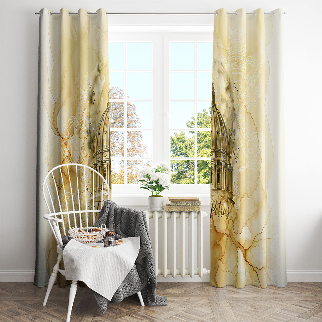 Vatican City St Peters Basilica Window Curtain Papal Tiara - Tu Es Petrus Catholic Watercolor