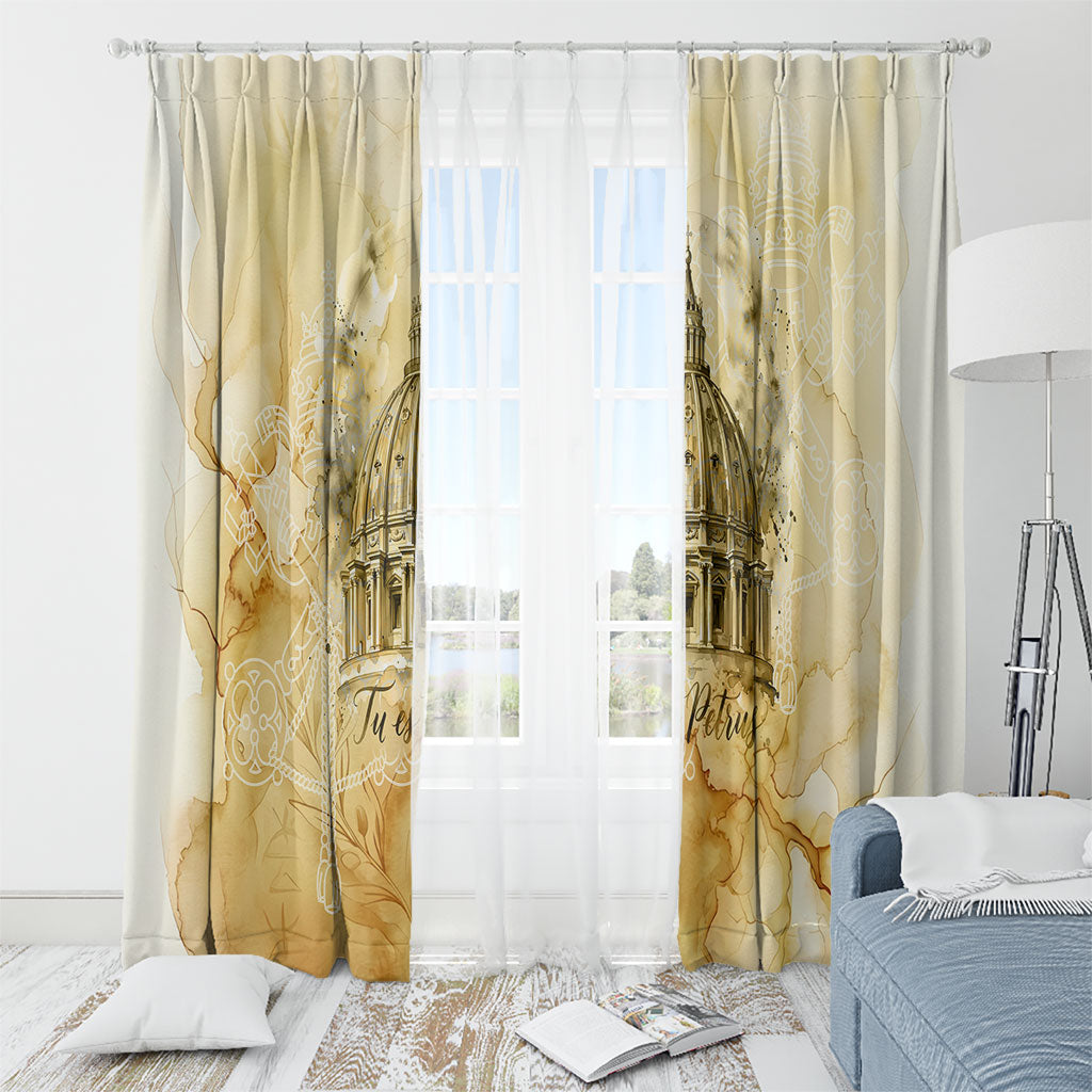 Vatican City St Peters Basilica Window Curtain Papal Tiara - Tu Es Petrus Catholic Watercolor