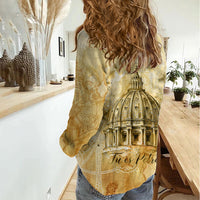 Vatican City St Peters Basilica Women Casual Shirt Papal Tiara - Tu Es Petrus Catholic Watercolor