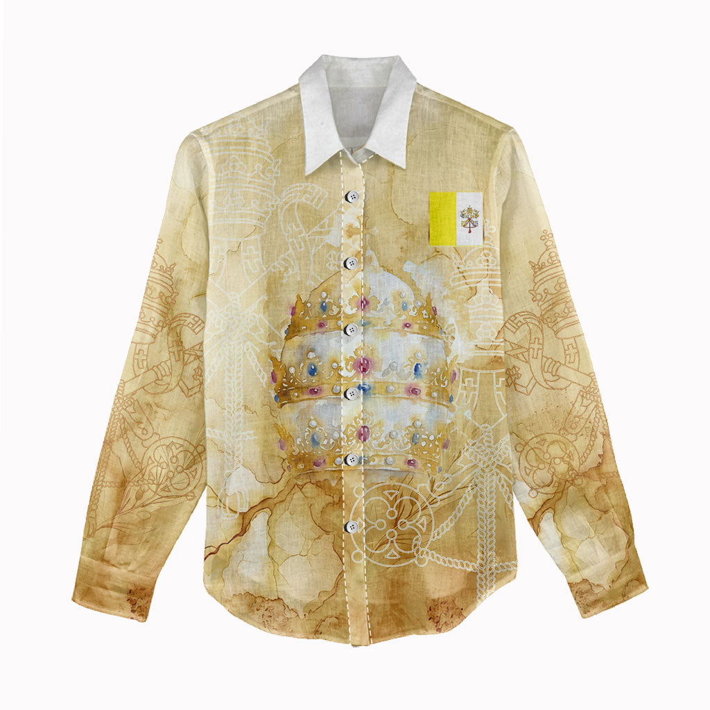 Vatican City St Peters Basilica Women Casual Shirt Papal Tiara - Tu Es Petrus Catholic Watercolor