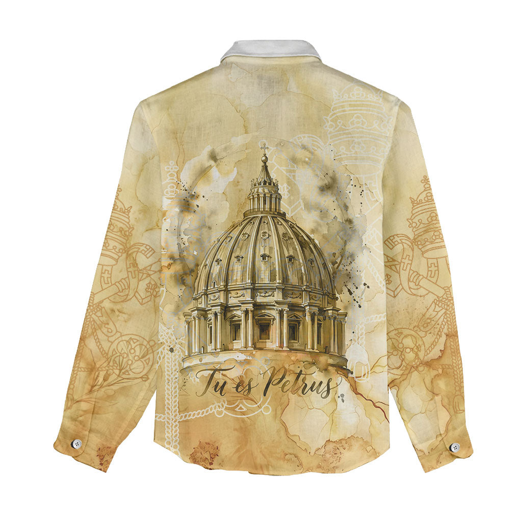 Vatican City St Peters Basilica Women Casual Shirt Papal Tiara - Tu Es Petrus Catholic Watercolor