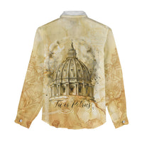 Vatican City St Peters Basilica Women Casual Shirt Papal Tiara - Tu Es Petrus Catholic Watercolor