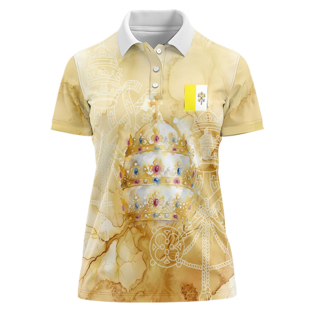 Vatican City St Peters Basilica Women Polo Shirt Papal Tiara - Tu Es Petrus Catholic Watercolor
