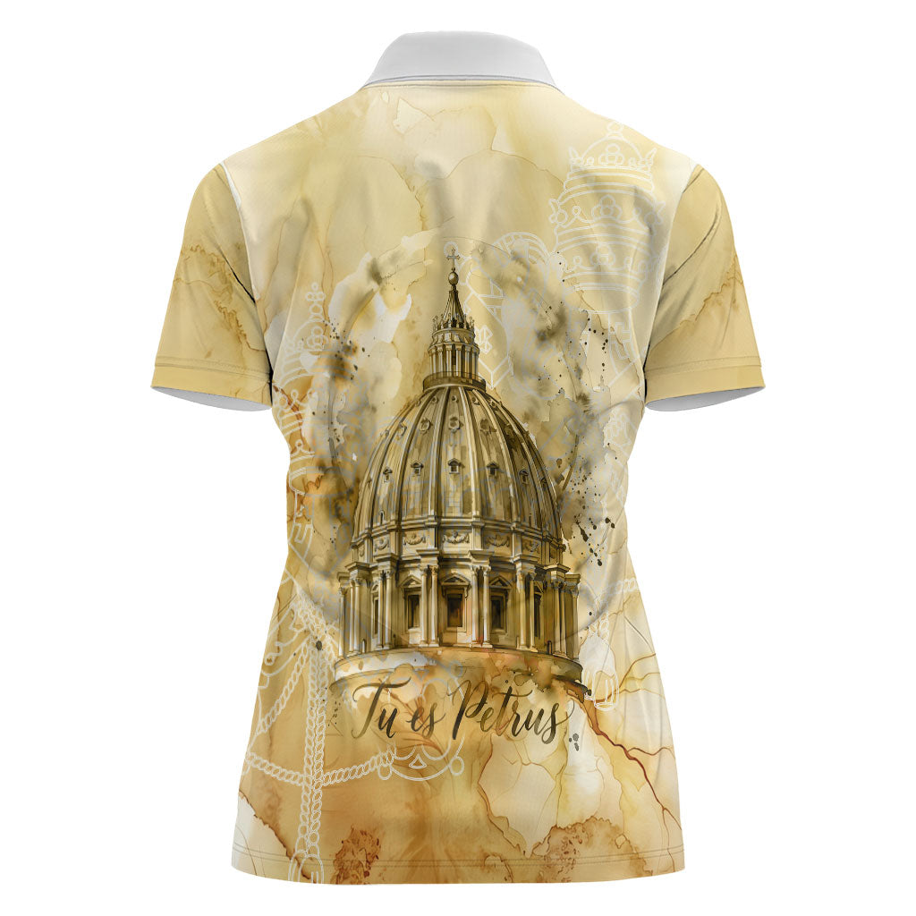 Vatican City St Peters Basilica Women Polo Shirt Papal Tiara - Tu Es Petrus Catholic Watercolor