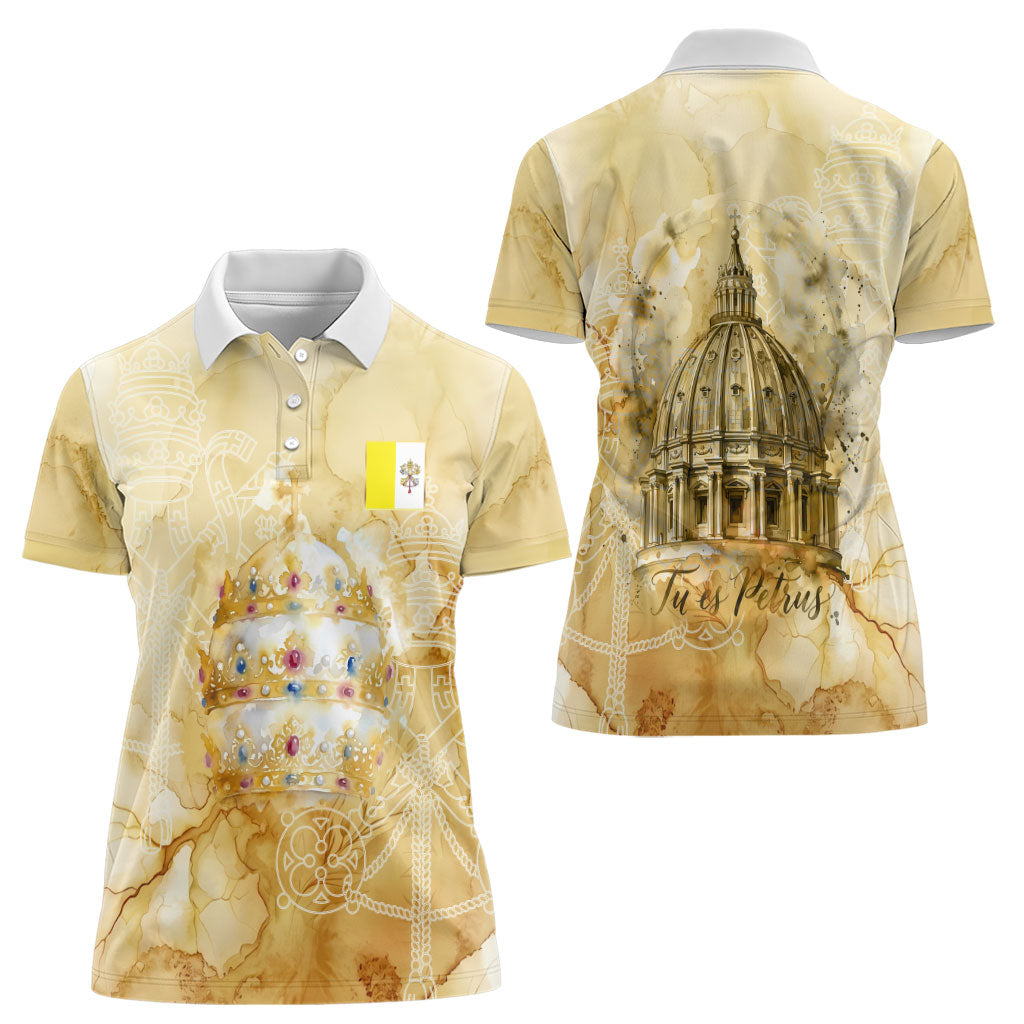 Vatican City St Peters Basilica Women Polo Shirt Papal Tiara - Tu Es Petrus Catholic Watercolor