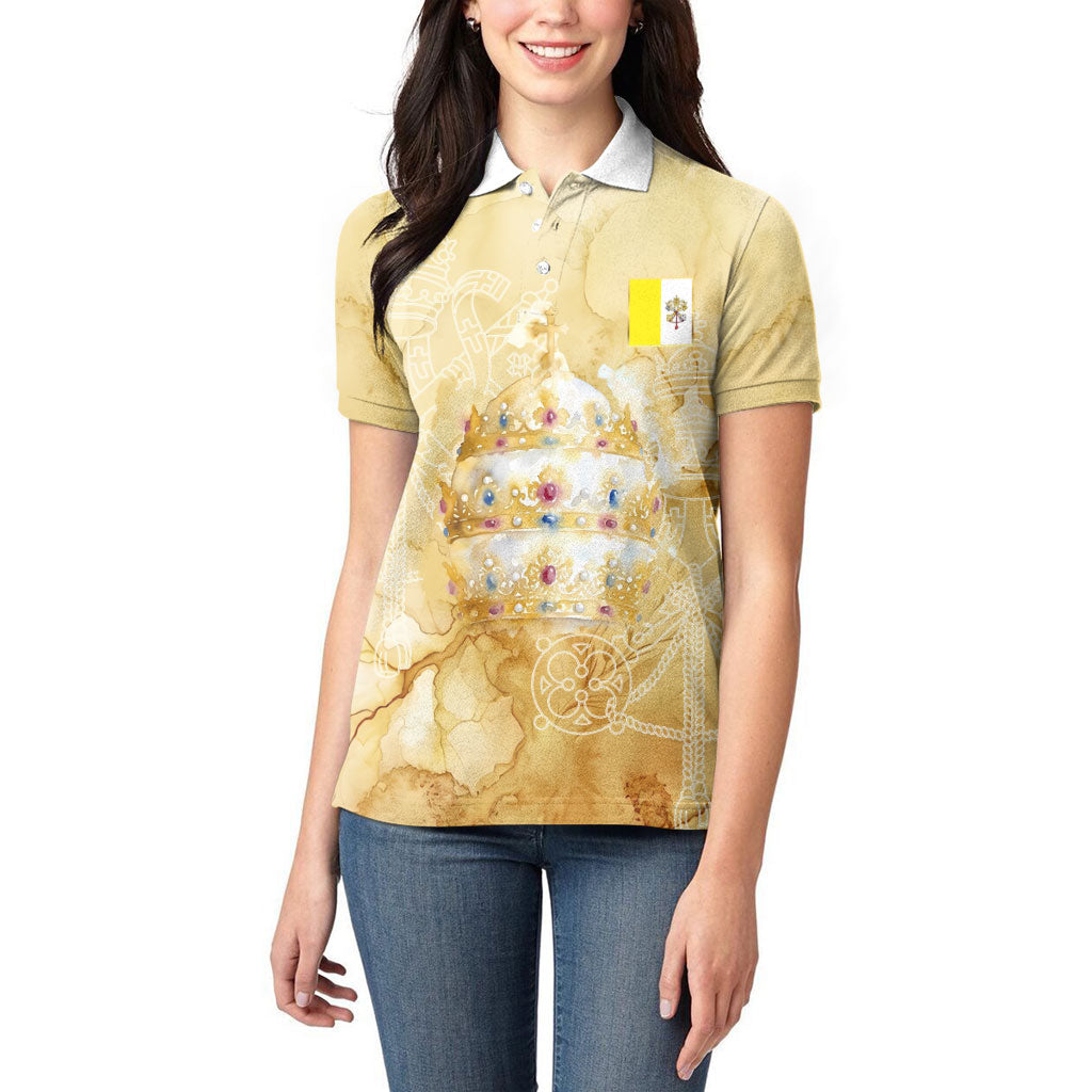 Vatican City St Peters Basilica Women Polo Shirt Papal Tiara - Tu Es Petrus Catholic Watercolor