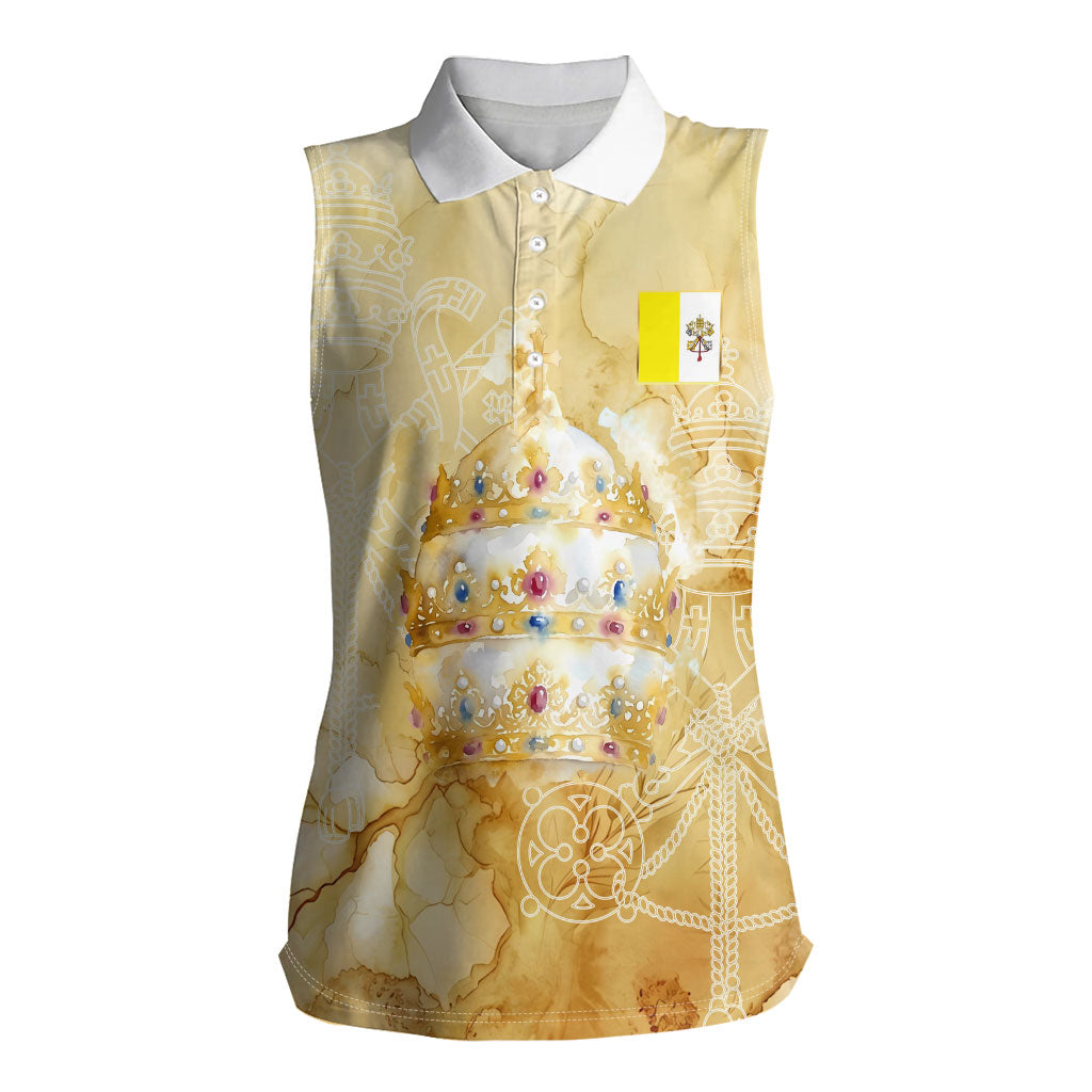 Vatican City St Peters Basilica Women Sleeveless Polo Shirt Papal Tiara - Tu Es Petrus Catholic Watercolor