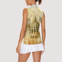 Vatican City St Peters Basilica Women Sleeveless Polo Shirt Papal Tiara - Tu Es Petrus Catholic Watercolor