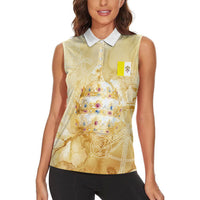 Vatican City St Peters Basilica Women Sleeveless Polo Shirt Papal Tiara - Tu Es Petrus Catholic Watercolor