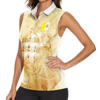 Vatican City St Peters Basilica Women Sleeveless Polo Shirt Papal Tiara - Tu Es Petrus Catholic Watercolor