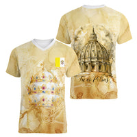 Vatican City St Peters Basilica Women V-Neck T-Shirt Papal Tiara - Tu Es Petrus Catholic Watercolor