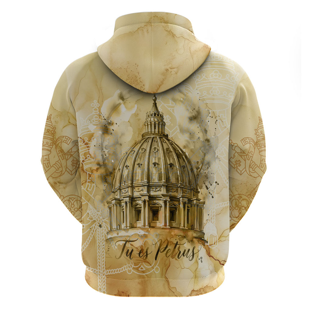 Vatican City St Peters Basilica Zip Hoodie Papal Tiara - Tu Es Petrus Catholic Watercolor