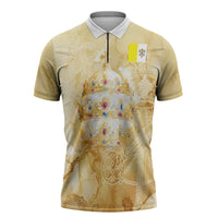 Vatican City St Peters Basilica Zipper Polo Shirt Papal Tiara - Tu Es Petrus Catholic Watercolor