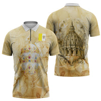 Vatican City St Peters Basilica Zipper Polo Shirt Papal Tiara - Tu Es Petrus Catholic Watercolor