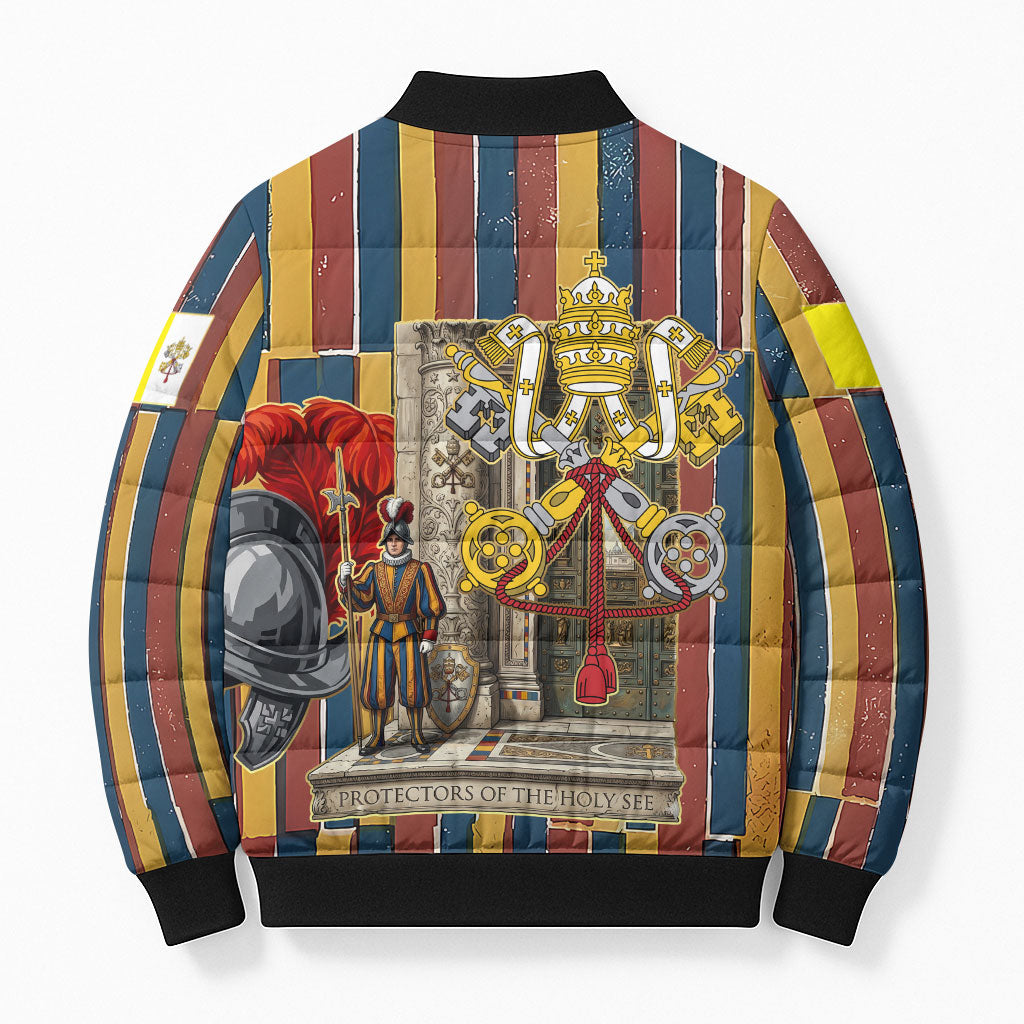 Vatican City Swiss Guard Protectors Of The Holy See Bomber Puffer Jacket Renaissance Uniform Stripes Catholic Military History