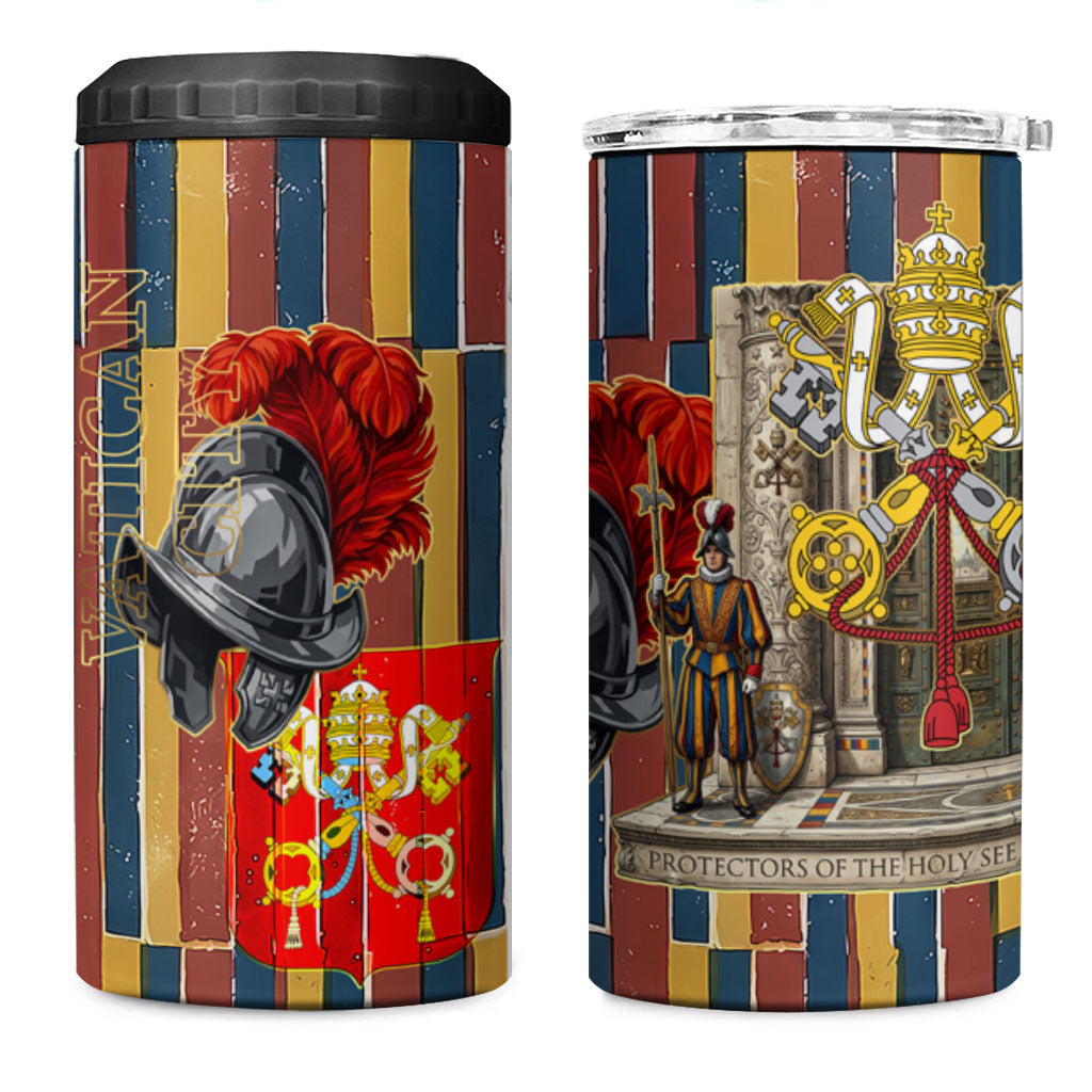 Vatican City Swiss Guard Protectors Of The Holy See 4 in 1 Can Cooler Tumbler Renaissance Uniform Stripes Catholic Military History