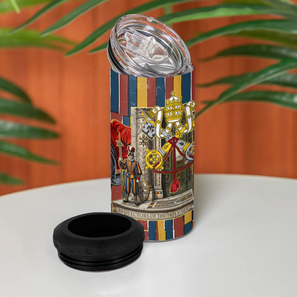 Vatican City Swiss Guard Protectors Of The Holy See 4 in 1 Can Cooler Tumbler Renaissance Uniform Stripes Catholic Military History