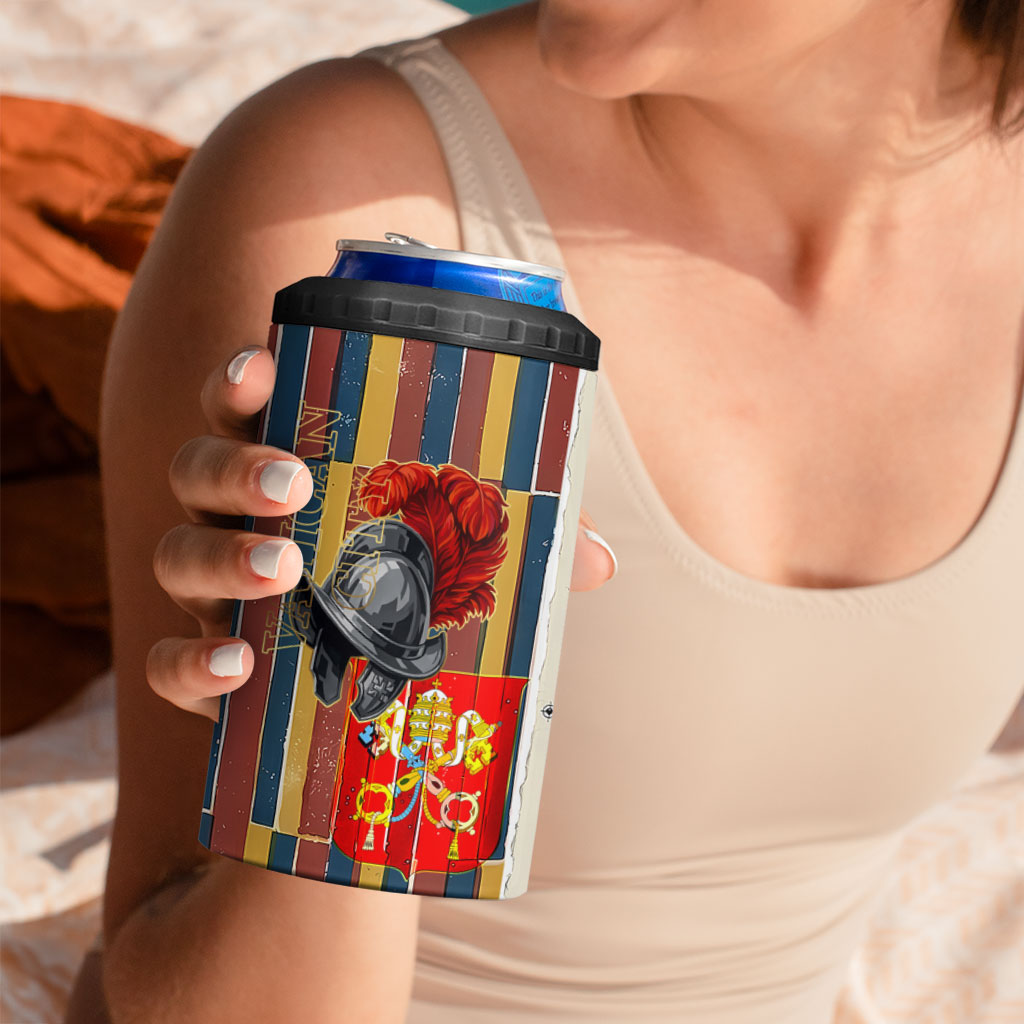 Vatican City Swiss Guard Protectors Of The Holy See 4 in 1 Can Cooler Tumbler Renaissance Uniform Stripes Catholic Military History