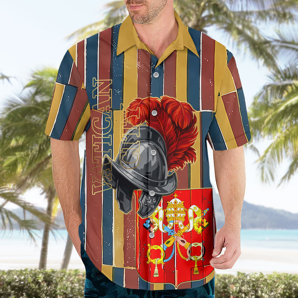 Vatican City Swiss Guard Protectors Of The Holy See Hawaiian Shirt Renaissance Uniform Stripes Catholic Military History