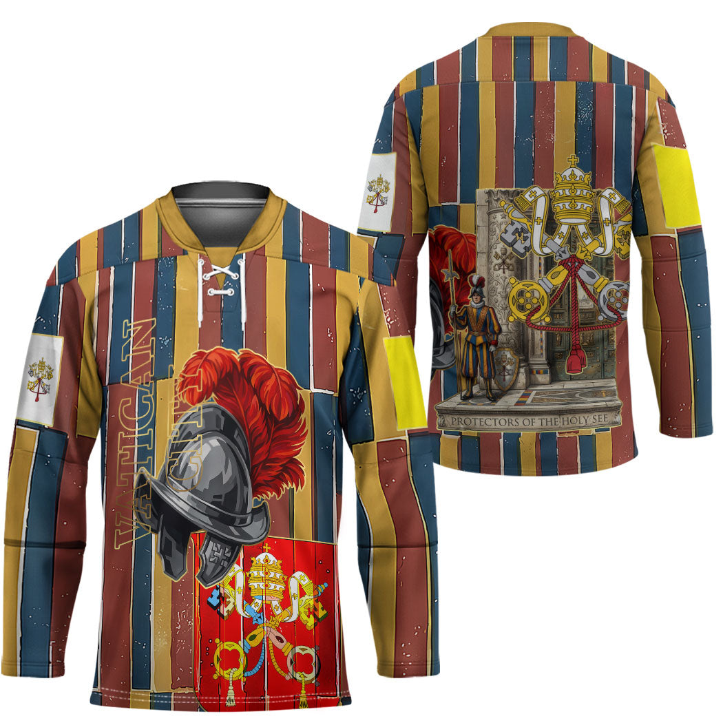 Vatican City Swiss Guard Protectors Of The Holy See Hockey Jersey Renaissance Uniform Stripes Catholic Military History