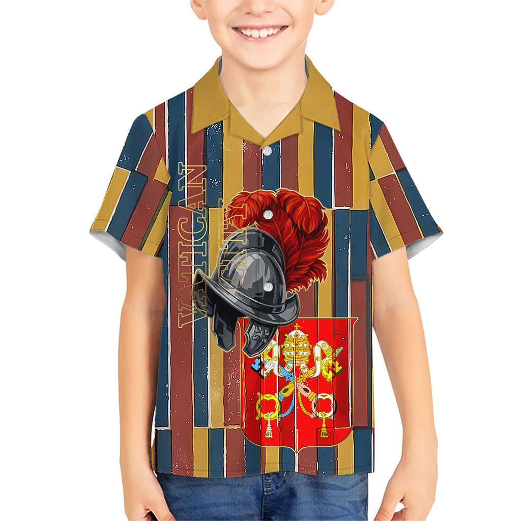 Vatican City Swiss Guard Protectors Of The Holy See Kid Hawaiian Shirt Renaissance Uniform Stripes Catholic Military History