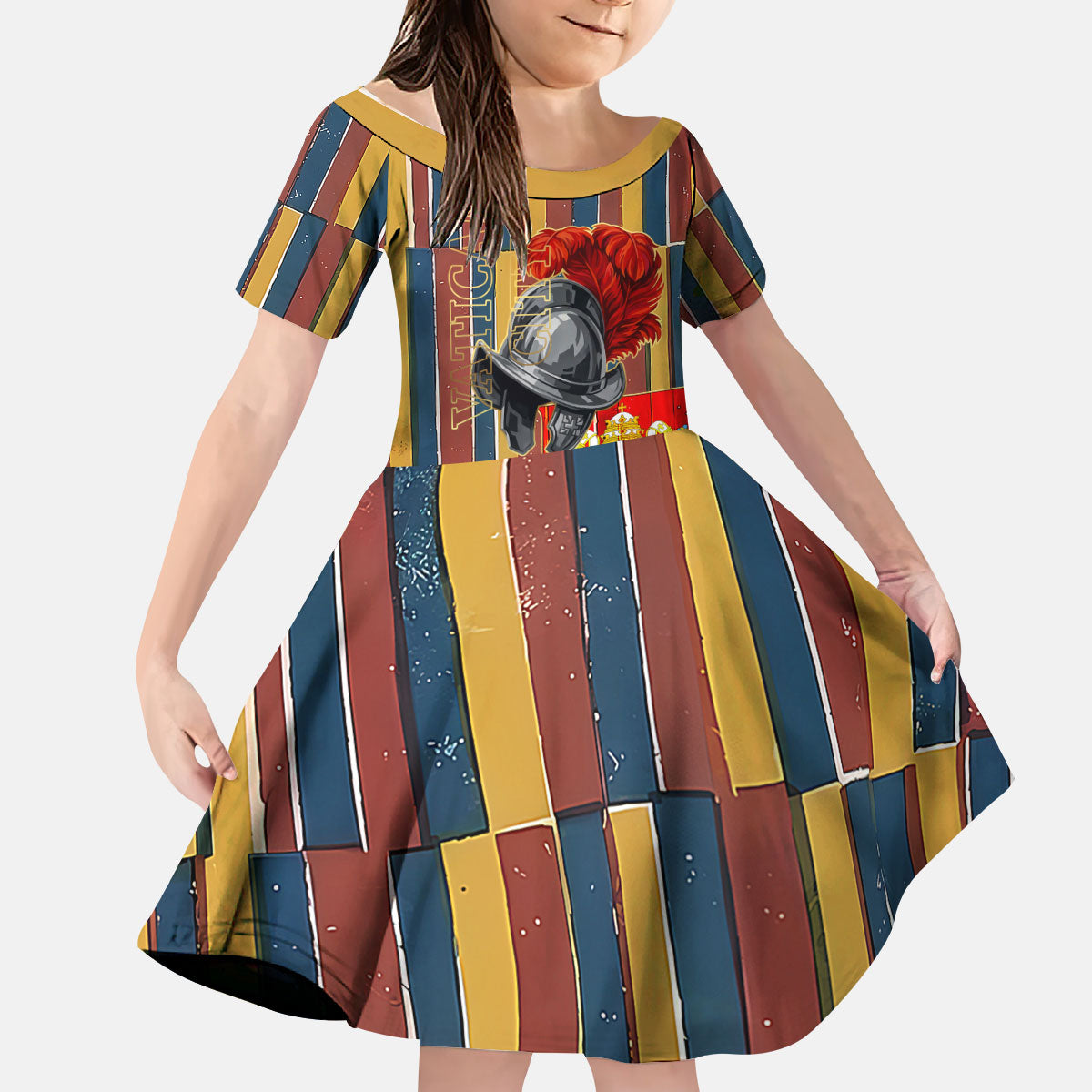 Vatican City Swiss Guard Protectors Of The Holy See Kid Short Sleeve Dress Renaissance Uniform Stripes Catholic Military History