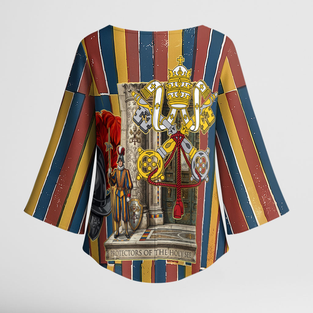 Vatican City Swiss Guard Protectors Of The Holy See Kimono Sleeve Blouse Renaissance Uniform Stripes Catholic Military History