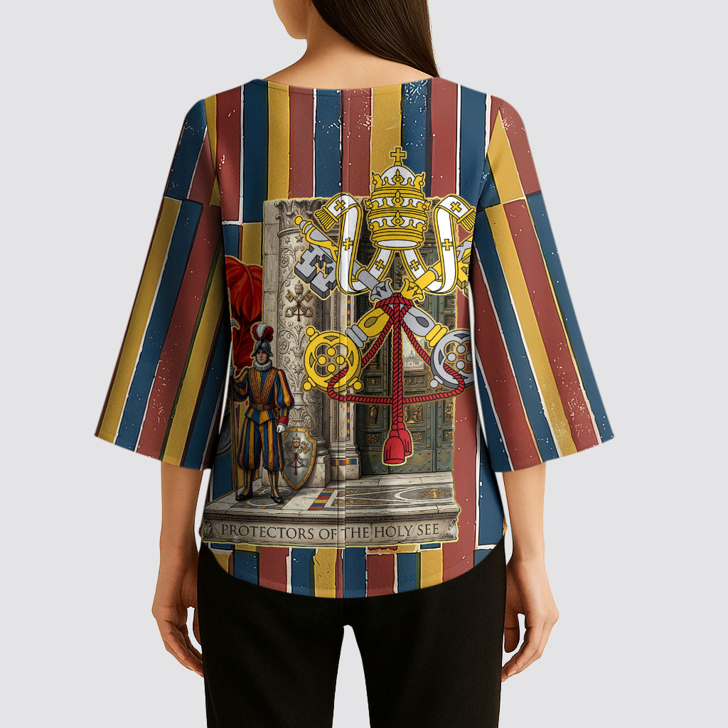 Vatican City Swiss Guard Protectors Of The Holy See Kimono Sleeve Blouse Renaissance Uniform Stripes Catholic Military History