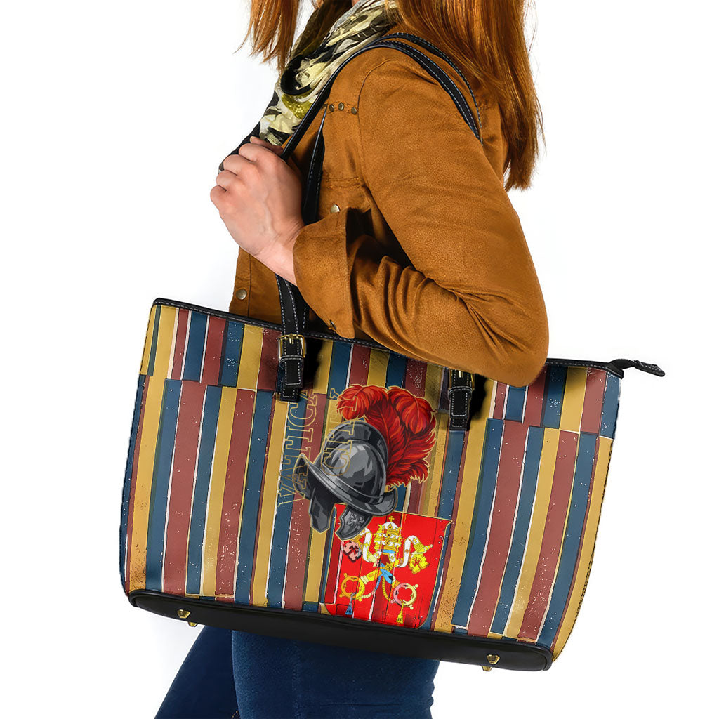 Vatican City Swiss Guard Protectors Of The Holy See Leather Tote Bag Renaissance Uniform Stripes Catholic Military History