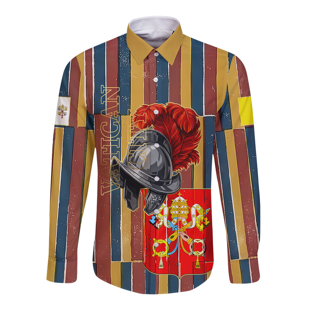 Vatican City Swiss Guard Protectors Of The Holy See Long Sleeve Button Shirt Renaissance Uniform Stripes Catholic Military History