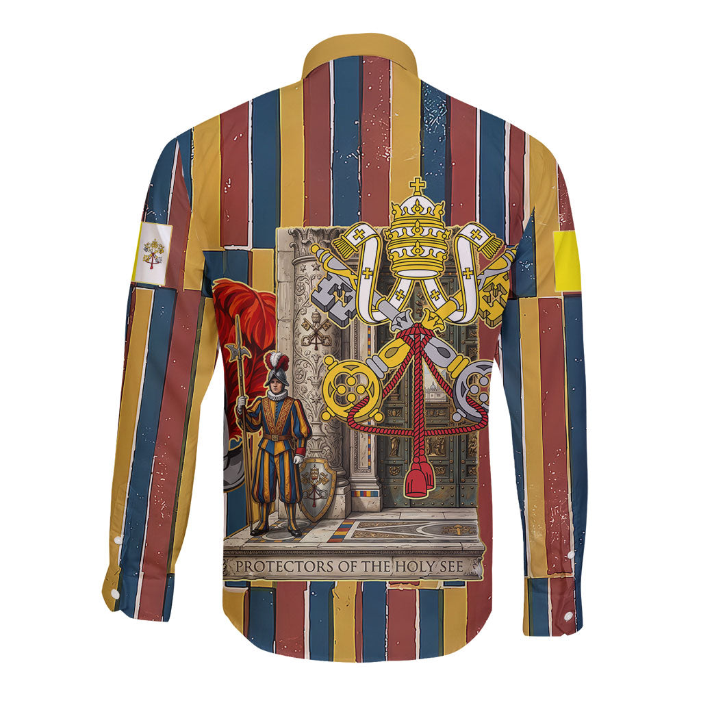 Vatican City Swiss Guard Protectors Of The Holy See Long Sleeve Button Shirt Renaissance Uniform Stripes Catholic Military History